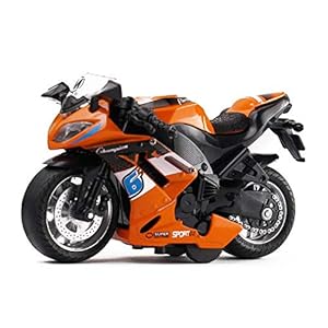 Gilumza Pull Back Motorcycle Toys, Tiny Gift with Music Lighting, Race Motorcycles Toy for Boys Kids Age 3 4 5 6 7 8 Year Old (Orange)