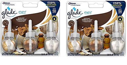 PlugIns Scented Oil Air Freshener Refill, Elegant Amber & Oud, 3 ct, 2.01 oz - 2 Pack