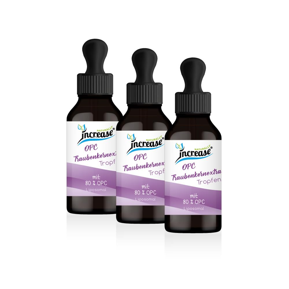Nimm 3, zahl 2 Aktion Liposomale OPC Traubenkernextrakt Tropfen hochdosiert - 2000mg O P C Traubenkernextrakt davon 1600mg OPC pro Tag (180.000mg in 3 Flaschen) MCT Öl C8 & C10