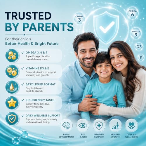 Image of Omega 3 Junior Liquid | Fish Oil with Vitamin D3, Virgin Olive Oil, Lemon Oil | UK Developed, Unique Formula, Safe for Kids | Taste-Free, for Overall Health and Body Development
