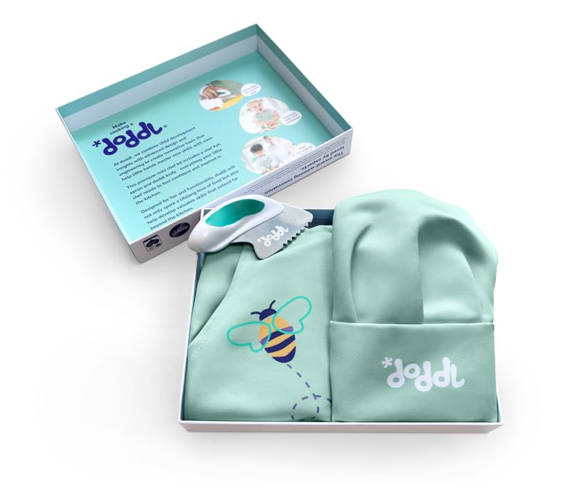 Doddl Mini Chef Kit Toddler Hat, Apron & Safe Chopping Knife