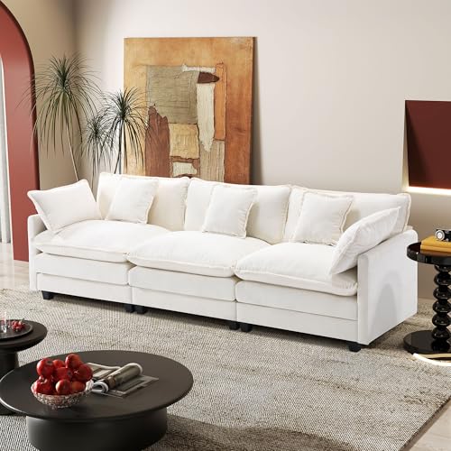 Image of 113.4 inch Modular Sectional Sofa,Cloud Couch for Living Room, Modern Deep Seat Sofa 3 Seater Chenille Fabric Comfy Couches with Throw Pillows for Apartment