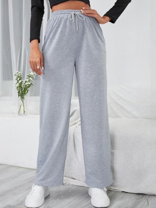 Image of Women's Casual Black Straight Fit Pants | Soft Pants with Adjustable Drawstring & Side Pockets