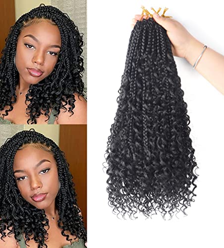 8Packs Goddess Box Braids Crochet Hair With Curly Ends 14inch Pre-looped Bohomian Crochet Box Braids Synthetic Braiding Hair Extensions (14 Inch