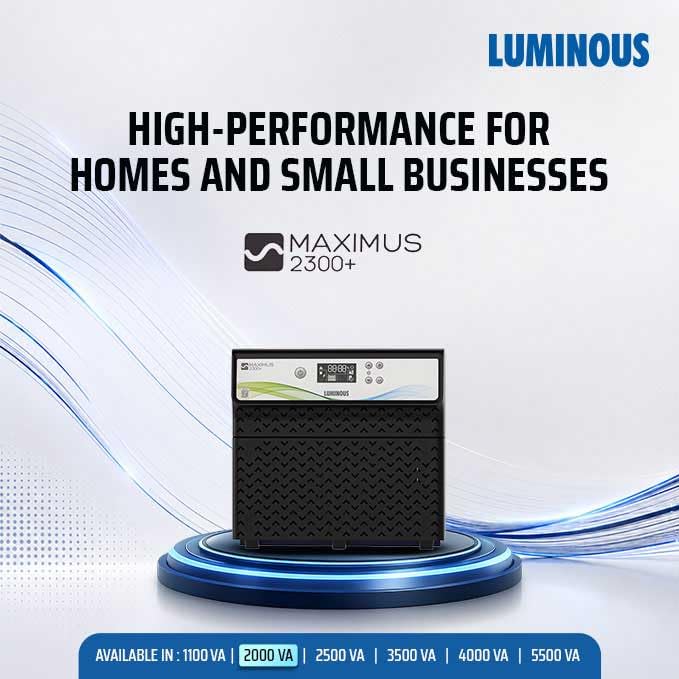 Image of Luminous Maximus 2300+ Pure Sine Wave Inverter for Home,Office & Shops | 2000VA /24V Capacity | Smart LCD Display | High-Capacity Backup Solution | Easy Installation | 36 Months Warranty