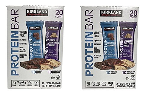 Protein Bar Kirkland Signature delicious energy variety (total 20 pack: 10 Chocolate Chip Cookie Dough, 10 Chocolate Brownie) Gluten Free, Real Chocolate, 15g of Fiber 2.12 oz (40 Count)