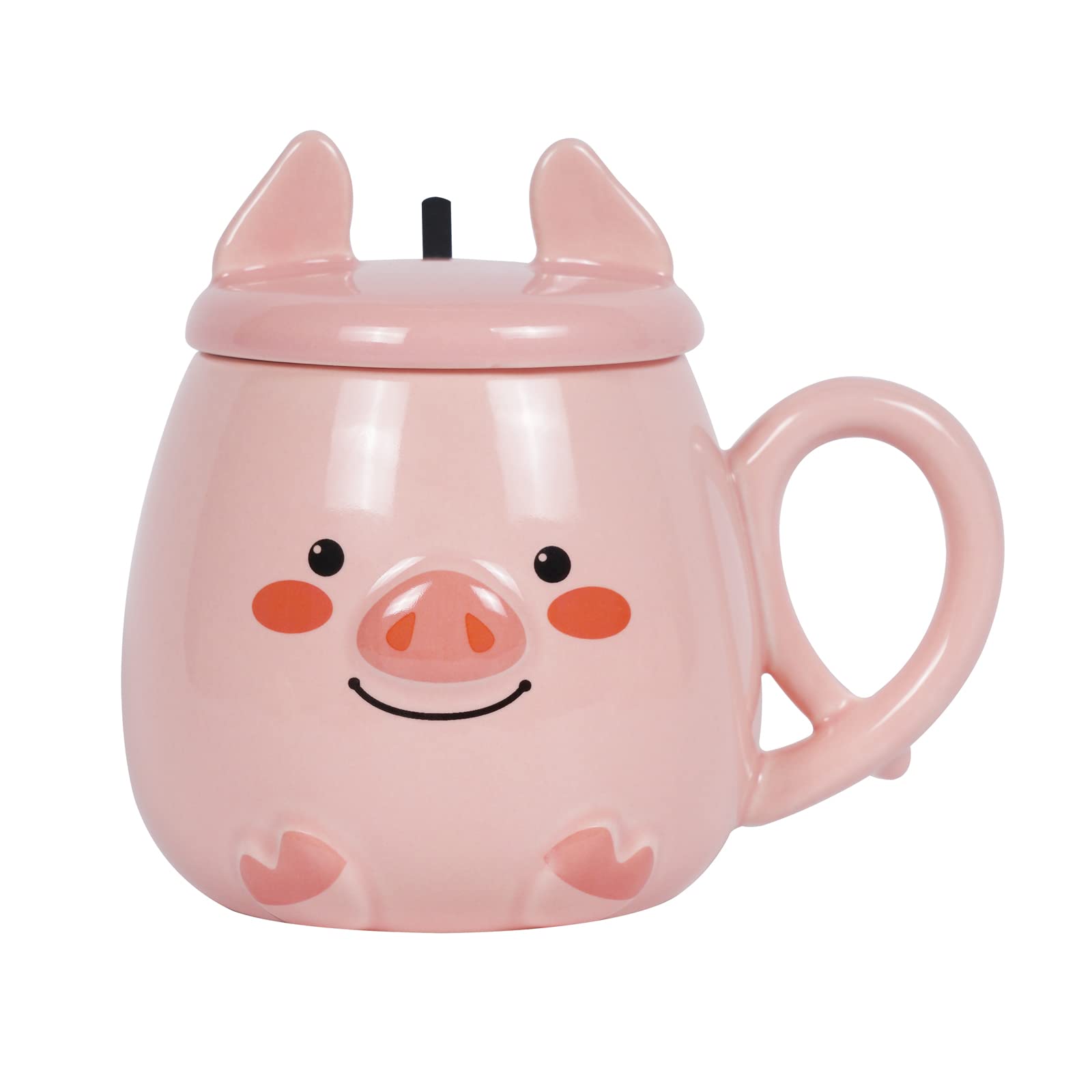 EPFamily Pig Coffee Mug with Lid 16 oz Ceramic Mug with Spoon Tea Mug Birthday Christmas Gifts