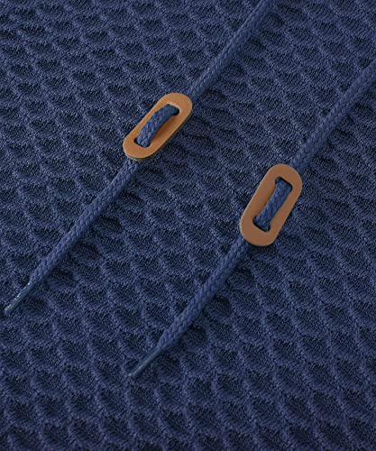 Hypestfit Men's Form Fitting Knit Pullover Sweater Hoodie Drawstring Hooded Sweatshirt Blue #TOP4