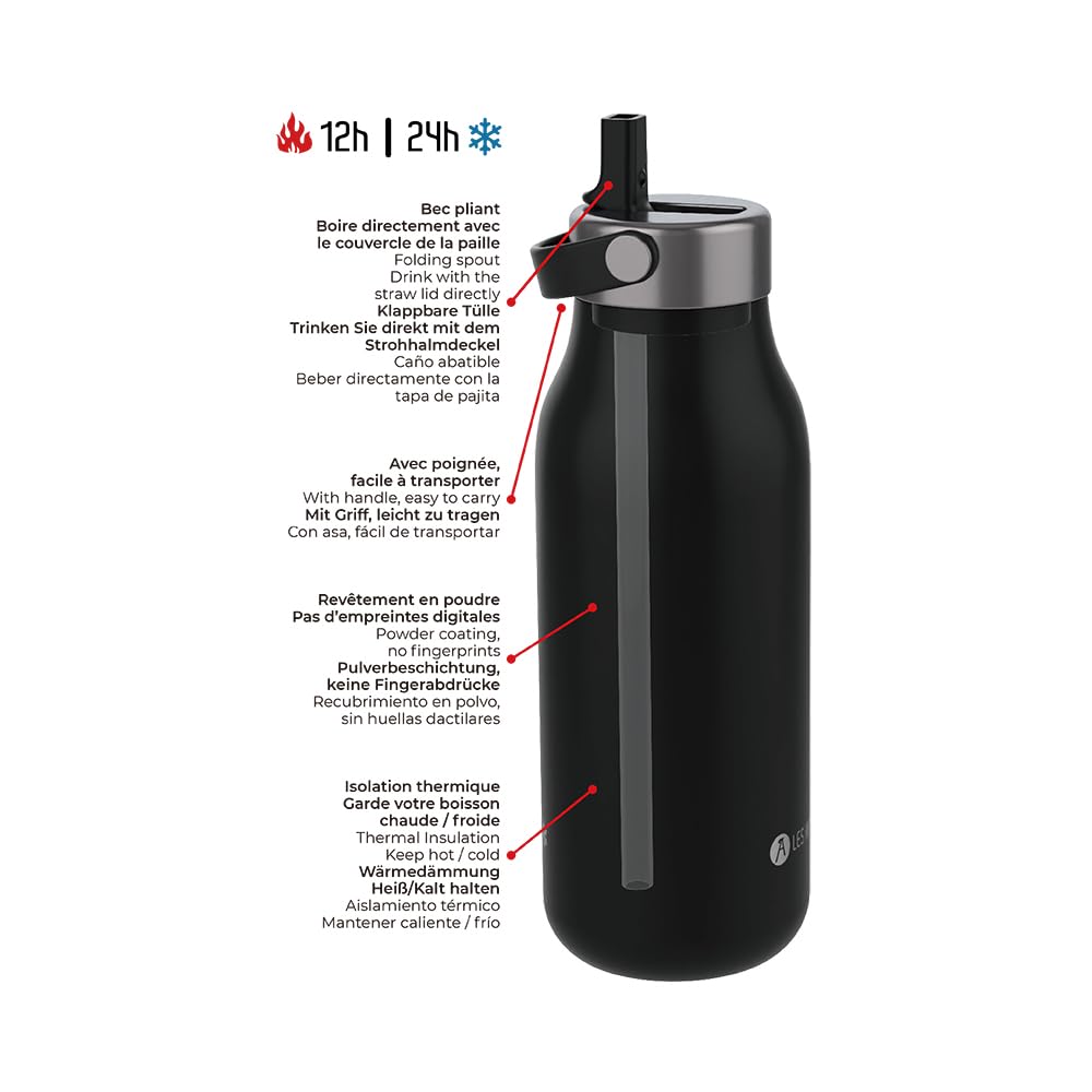 LES ARTISTES Paris A-2398 Bottle'Up 2.0, Thermos 1,5 litri, borraccia termica senza BPA, riutilizzabile, mantiene al caldo 12 ore e al freddo 24 ore, manico in acciaio inox, design grigio