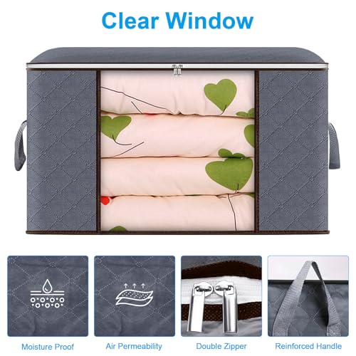 Lot de 6 Sac Rangement Vetement, 90L Caisse rangement Pliable, Conteneurs de Rangement pour Organiser Les Chambres, Armoires, Vêtements, Couettes, avec Couvercle et Poignée, Gris – Image 4