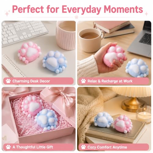 Image of Taba Squishy, Two Pack of Soft Squishy Toys, Pink and Blue Cat Paw Design for Classroom and Office Use