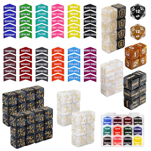 Dados MTG Buff Tokens con contadores de palabras clave para organizar tus partidas TCG