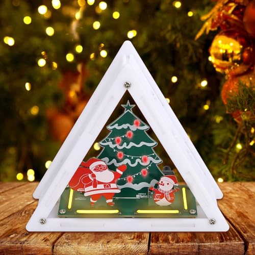 Lumenrix Weihnachts-Lötbausatz, RGB-LED-Lichter Weihnachtsbaum DIY Elektronik Bausatz mit Dreieckiger Acrylschale, Weihnachtsmann & Schneemann mit Musikfunktion zur Dekoration, Kreatives Geschenk
