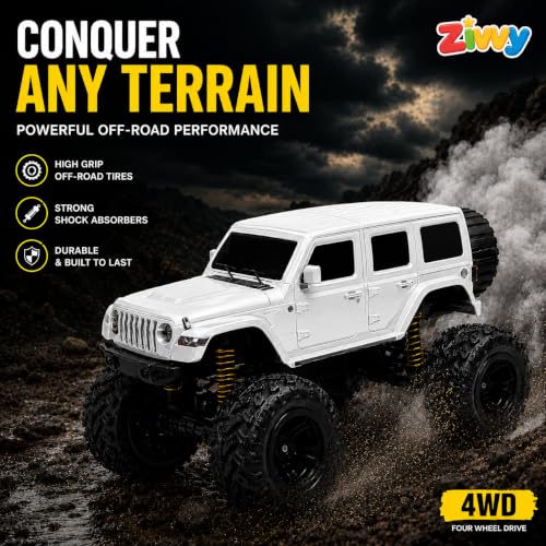 Image of Big White Remote Control Car Toy | Thar Roxx | Smoke and LED Light | Monster Truck Remote Control 4x4 | Rechargeable Car | 2.4G Remote Control | High Speed | 100m Range | Birthday Gift for Kids