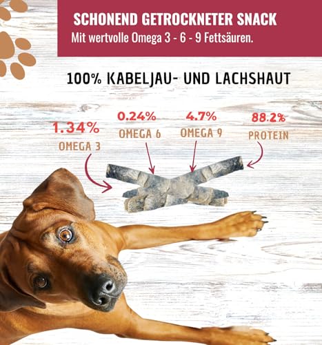 RiNa`s 100% Kabeljau & Lachs - Natürliche Hundeleckerli aus Fisch - Gefüllte Stangen 140g