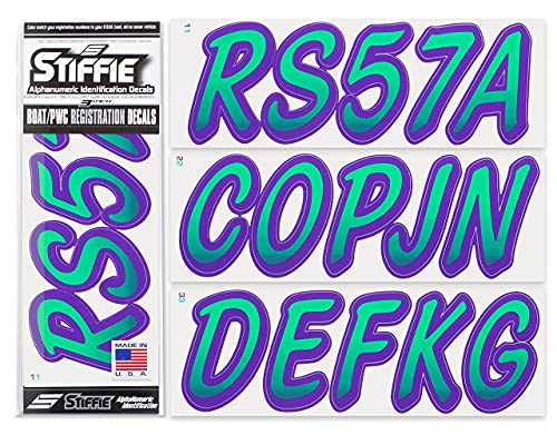 Image of STIFFIE Whipline Seafoam Green /Purple 3 inch Alpha-Numeric Registration Identification Numbers Stickers Decals for Boats & Personal Watercraft