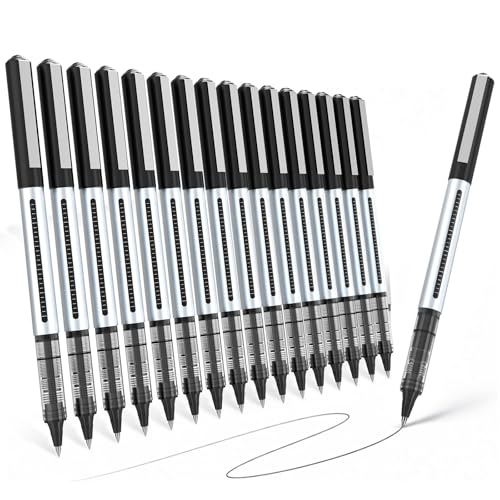 SAKEYR Rollerball Pens, 16 Pack Black Fine Point (0.5mm) Liquid Ink Pens for Smooth Writing, Quick-Drying, Note-Taking, Signatures, Office, School, Journaling & Daily Use