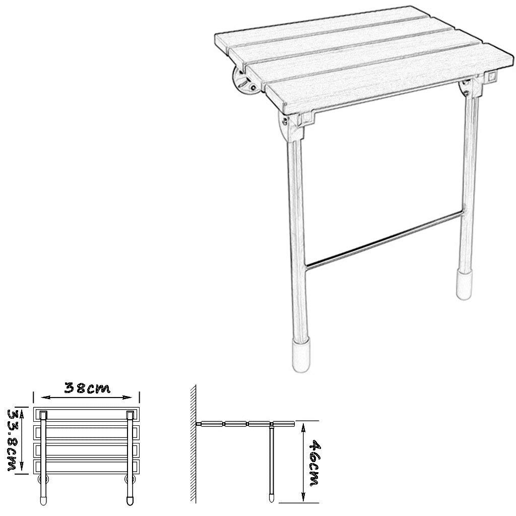 Taburete de ducha montado en la pared, asiento de ducha plegable de madera con superficie antideslizante, patas de acero inoxidable 304, peso máximo 180 kg, ideal para ancianos/discapacitados