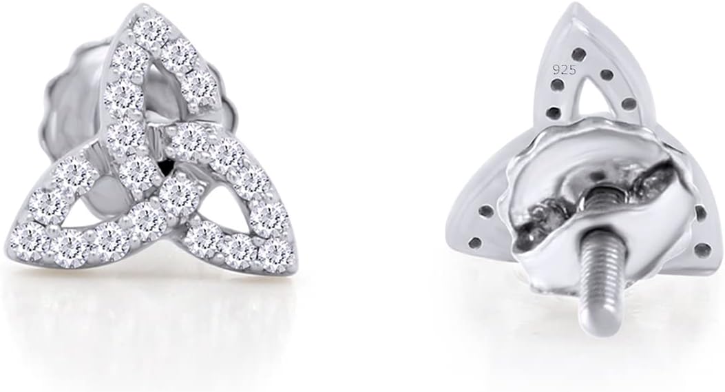 AFFY 1/10 CT Round Cut Natural White Diamond Triangle Celtic Knot Screw Back Stud Earrings In 14K Gold Plated Sterling Silver For Women (Color: I-J, Clarity: I2-I3, 0.10 Cttw)