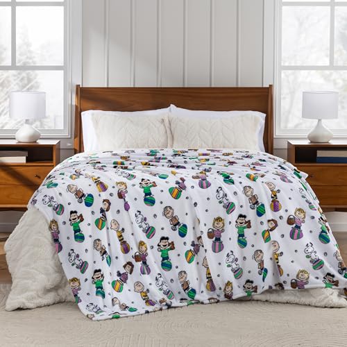 Image of Berkshire Peanuts VelvetLoft Cute Character Snoopy Plush Blanket,Easter Gang 2025 White,Full /Queen 90 in x 90 in (Official Peanuts Product)