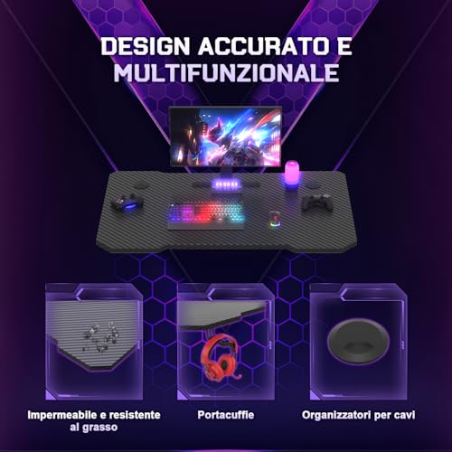 Scrivania Gaming 80 x 52 cm, Tavolo Gaming Ergonomica, Scrivania per Computer Postazione Gamer con Piano del Tavolo in Fibra di Carbonio Adatto Sia per i Giocatori Che per l'uso in Ufficio. - Scrivania Gaming - Immagine 3