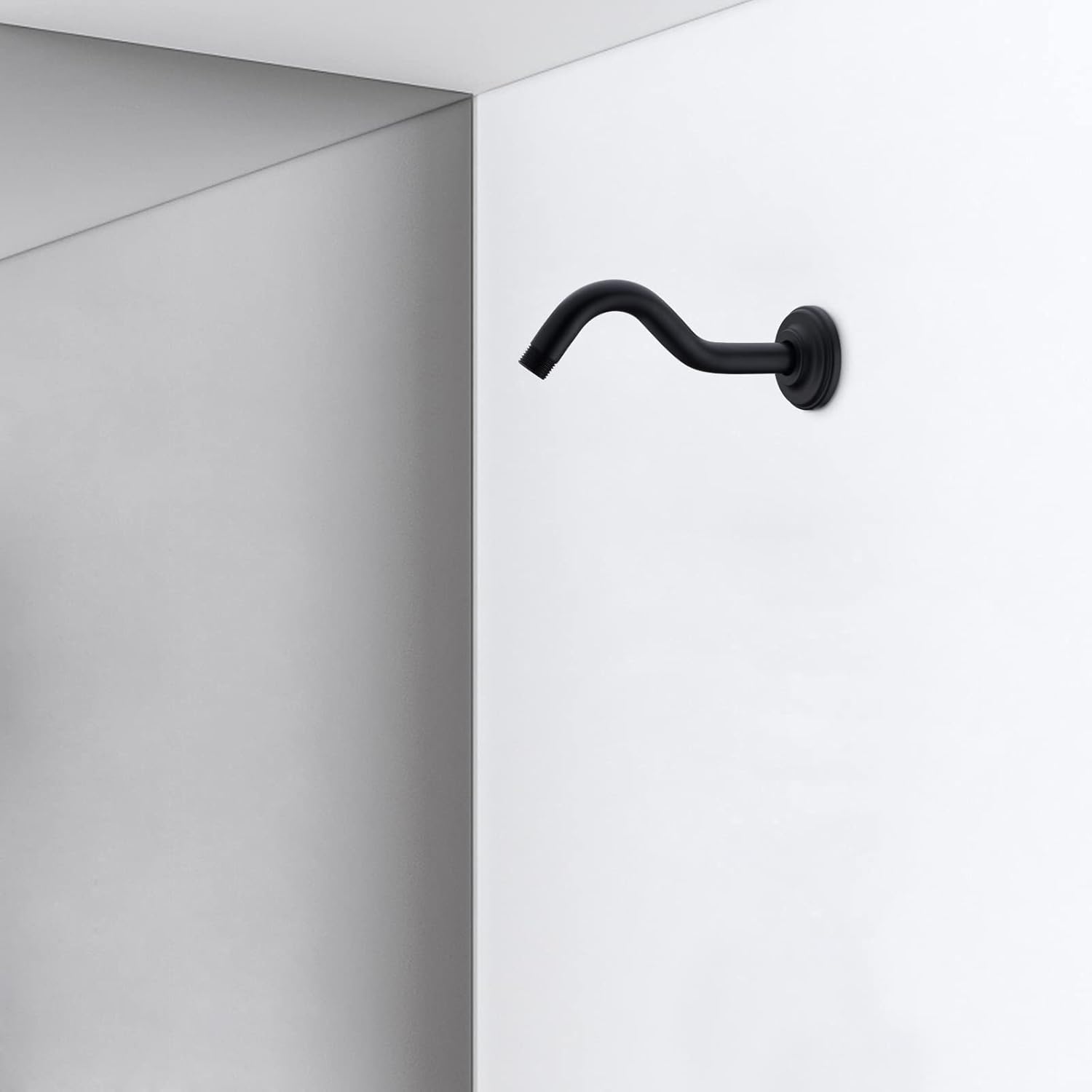 8 Inch S-Shape Curved Shower Arm with Flange, Matte Black Shower Head Extension Pipe, Wall Mounted Shower Neck