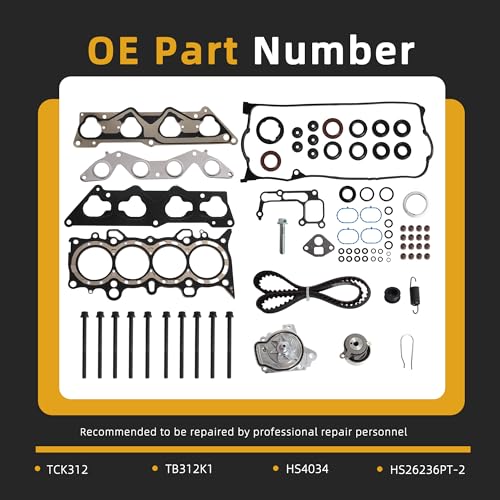 Image of Head Gasket Set with Timing Belt Kit, 1.7L, fit for Honda Civic HX /EX 1668CC /1700CC 1.7L 2001-2005 D17A2 D17A6 OE# HS26236PT HS26236PT-2 TCK312 HS4034 HB4034(84pcs)