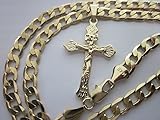 GOLDPLUS 14 Karat Gold Plated 24 Inch 5 Mm Cuban Link Chain and 14k Gold Plated 1 1/4 Inch Jesus Christ Cross Crucifix Pendant Necklace