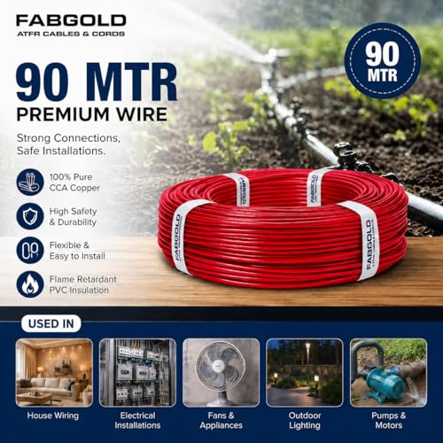 Image of 1.0 sqmm Single Core Copper Electrical Wire, 90 Meter (Red) | Heat Resistant & Flame Retardant (FR) | Lead-Free LSH House Wire for Home & Industrial Use