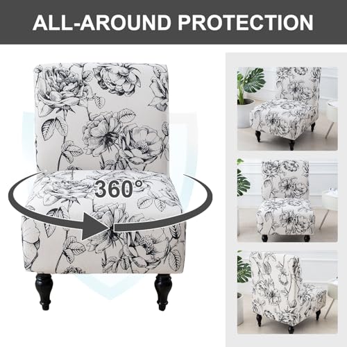 Image of Eco-Ancheng Armless Chair Slipcover Removable Armless Accent Chairs Covers Washable Armless Slipper Chair Slipcover Printed Armless Chair Furniture Protector Covers for Living Dining Room Hotel