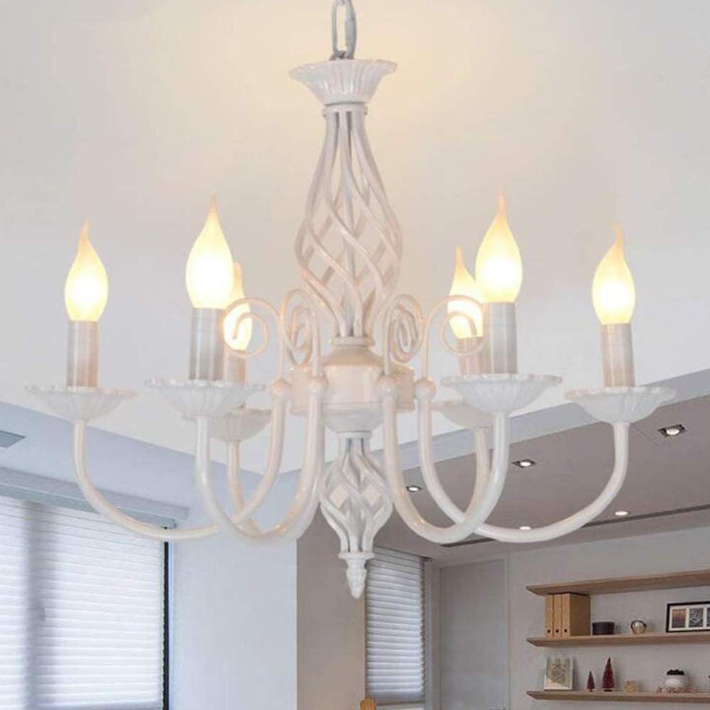 Pendellampe Kerzen Kronleuchter Retro Metall Industriestil Pendelleuchte Höhenverstellbar E14 Hängelampe Beleuchtung Esszimmer Wohnzimmer Schlafzimmer Küche Weiß Deckenlampe Villa Dekoration