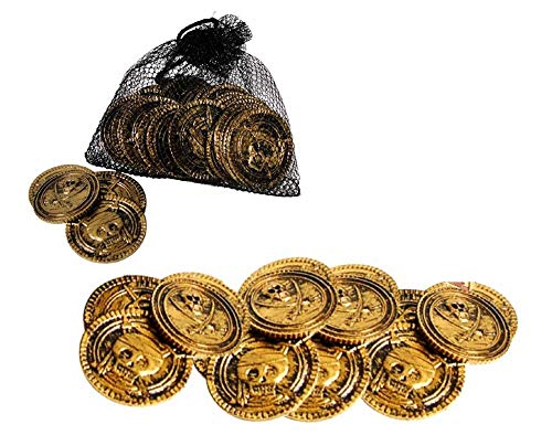 PLAY WRITE Monedas de Tesoro Pirata, pretendidas, Dinero Aproximadamente 30 Monedas, Juguete Ideal para Fiesta