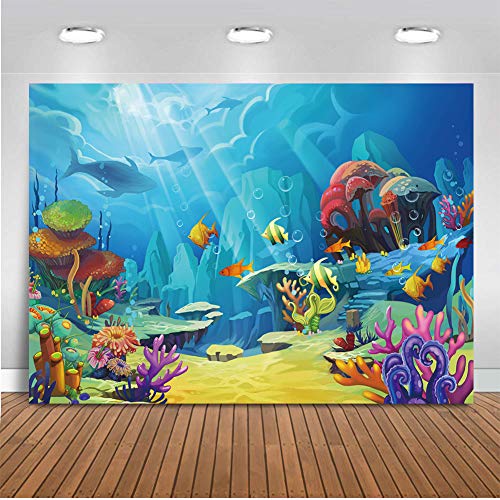 CHAIYA Under The Sea Backdrop Ocean Little Mermaid Backdrop Background for Under The Sea Theme Baby Shower Photo Booth Banner Party Cake Table Decoration 10x8ft