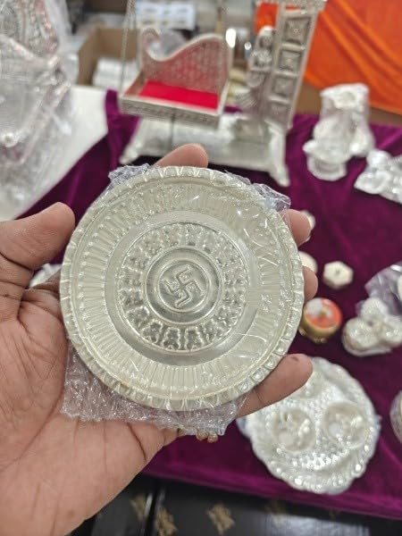 indiancraftsbykanika german silver small plate for pooja set of 10 pieces for housewarming/gift item