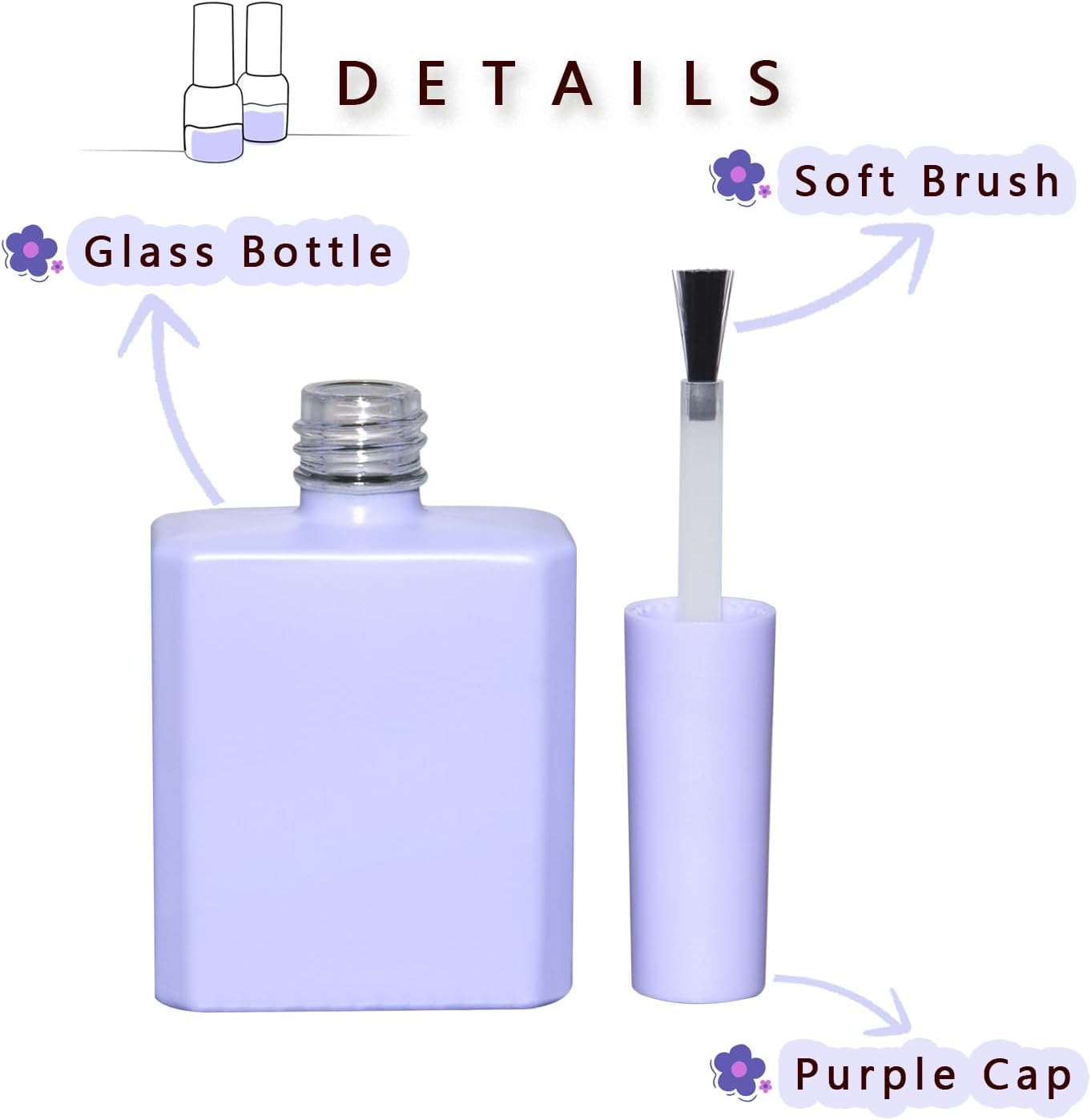 6PCS Glass Gel Nail Polish Bottles Purple, UV Safe Opaque Empty Refillable Nail Varnish Vials Containers with Brush Cap & Funnel & Mixing Balls for Nail Art Samples (20ML)