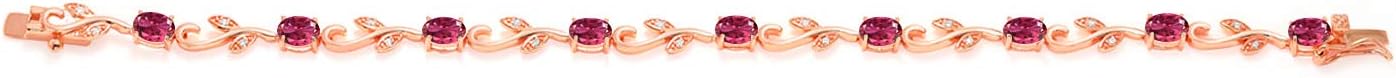 Gem Stone King 4.40 Ct Oval Pink Tourmaline White Diamond 18K Rose Gold Plated Silver Bracelet For Women - Image 2