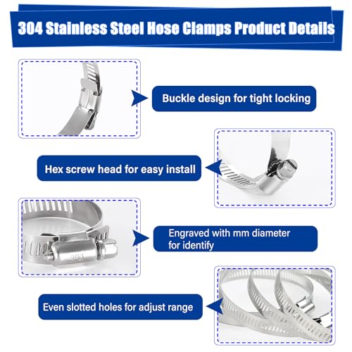 image for imsiboc 30PCS 304 Stainless Steel Hose Clamp, 3/4'' - 1-1/4'' (18-32mm