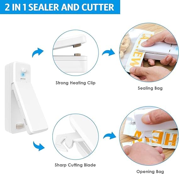 Image of Portable Mini Sealing Machine 2 in 1 USB Rechargeable Magnetic Bag Sealer Heat Seal with Cutter, Plastic Bags Packing Machine Home Appliances (USB Sealer)
