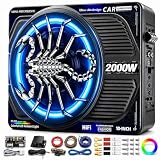 SUBPULSIX 2000W 10 Inch Underseat Car Subwoofer and Amp Package, Slim Powered Under Seat Sub with Built-in Class D Amp, RGB Beat-Synced Light, Low Pass Filter, Bass Boost for Truck SUV