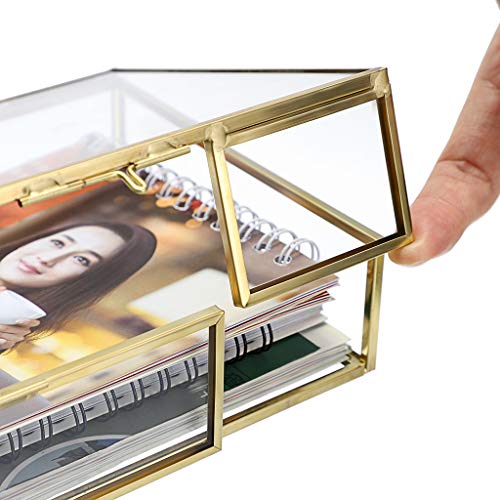Hipiwe Gold Glass Photo Box - Vintage Photo Storage Organizer, Trinket Box Jewelry Display Organizer Keepsake Box Case Home Decor #TOP4