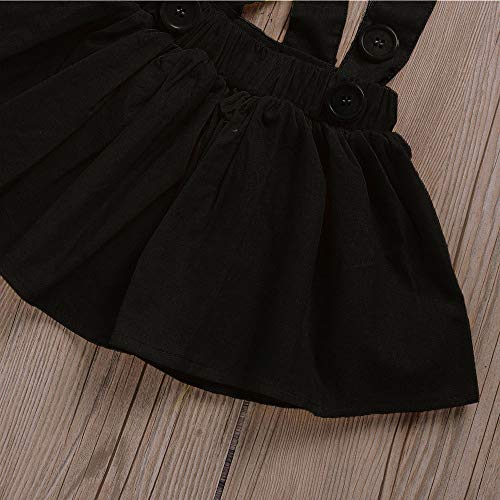 Astanfy Toddler Baby Girl Dress Sets Polka Dot Ruffle Sleeve Bow Tee Shirt + Yellow Suspender Skirt + Headband Outfits Set (Black, 2-3T) #TOP6