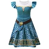 AOVCLKID Girls Merida Princess Costume Birthday Party Dress Halloween Cosplay Outfits(5T,Blue)