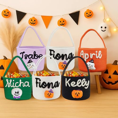 Custom Halloween Trick or Treat Basket with Name | Personalized Halloween Candy Bucket Gift for Boys Girls | Customized Pumpkin Bucket Ghost Bucket