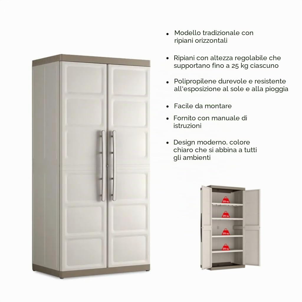 Keter Armadio Alto Excellence XL, 4 Ripiani Regolabili, Beige/Tortora, 89x54x182 H Cm