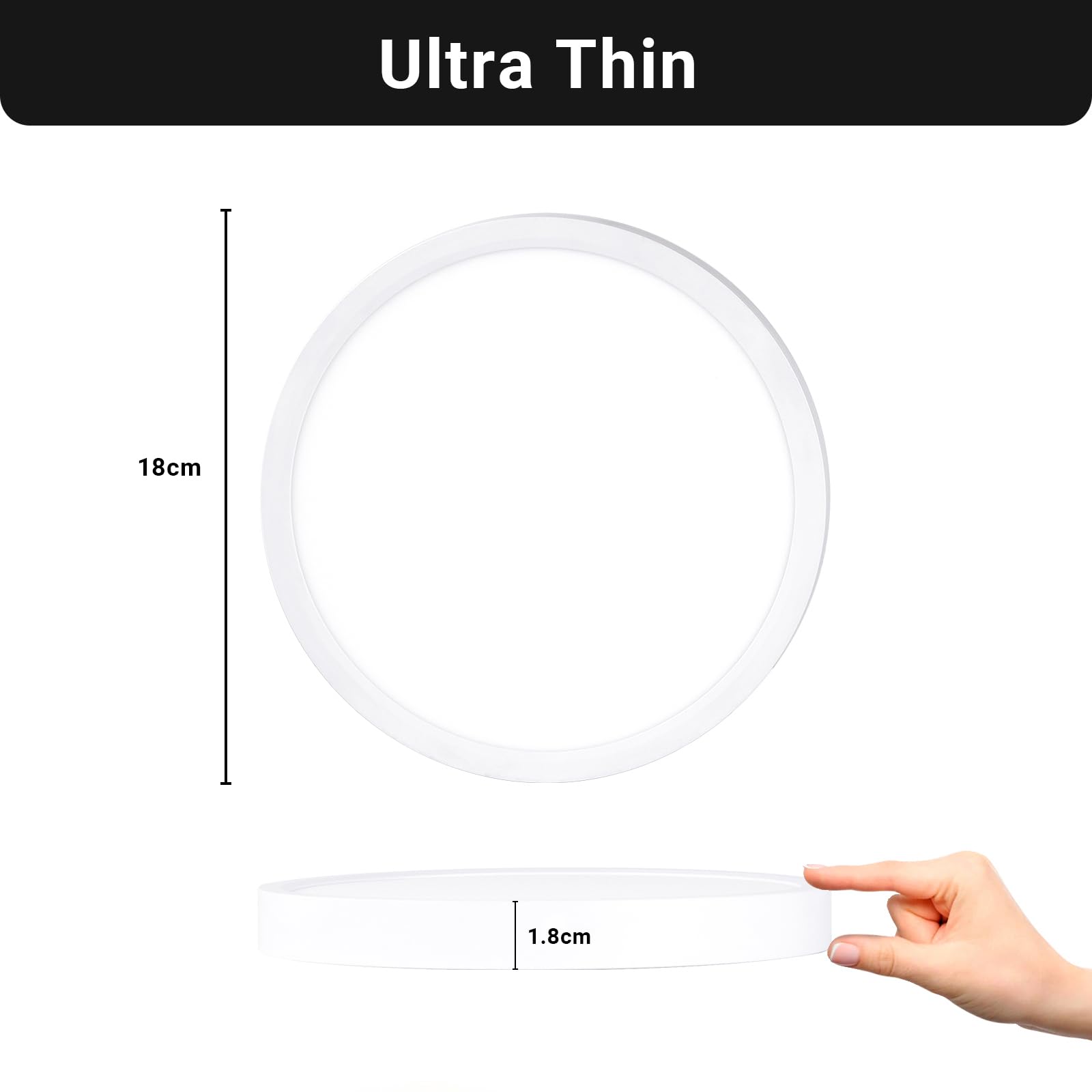 LQWELL Lámpara de techo LED, IP44, resistente al agua, redonda, plana, para baño, 12W, 3000K, 4000K, 6000K, 1320LM, moderna, sencilla y delgada, para salón, baño, cocina, 180 x 18 mm