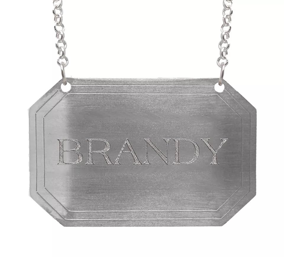 County Engraving Plain Rectangular Pewter Decanter Label Bottle Tag (Brandy)