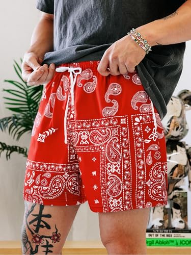 DIOTSR Mens Paisley Graphic Shorts Athletic Basketball Bandana Shorts Running Streetwear Y2k Drawstring Waist4