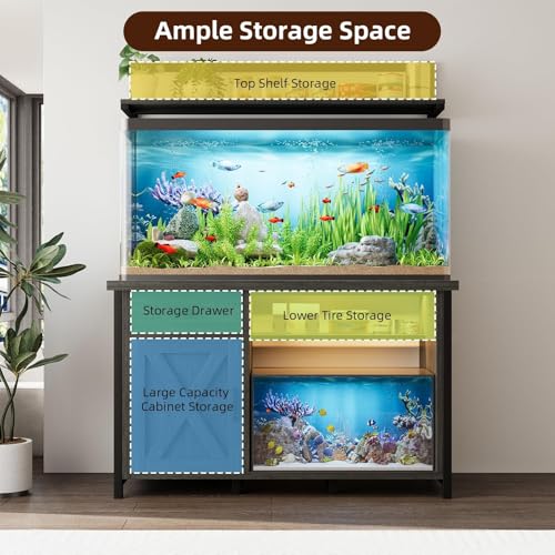 Image of 4ever2buy 55-75 Gallon Fish Tank Stand with Power Outlet, 55 Gallon Heavy Duty Aquarium Stand with Cabinet Storage for Fish Tank, Turtle Tank, Reptile Terrarium, 980LBS Capacity, Gray