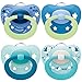 NUK 10225005 Schnuller 4er Set | 2x Signature & 2x Signature Night | Silikon | 0-6 Monate | kiefergerechte Form | mit Leuchteffekt | Jungen, mehrfarbig, 151 g