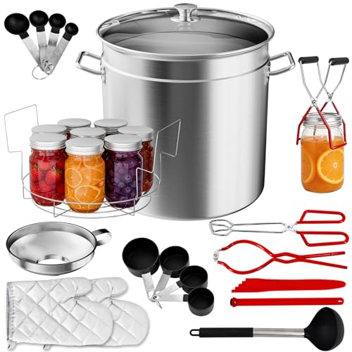 PATIOZA 21.5QT Stainless Steel Water Bath Canning Pot Kit with Rack & Lid 12Pcs Canning Equipment Large Preserving Set for Canning Steaming & Stock Pot